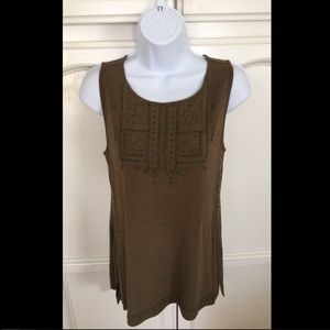 Neiman Marcus Beaded Embroidered Tunic Tank Olive “Camo” Green NWT